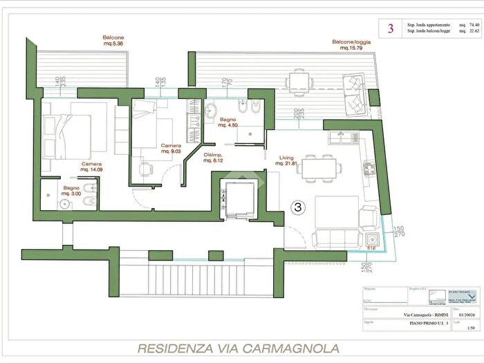 Appartamento trilocale in vendita in Via Carmagnola, Rimini