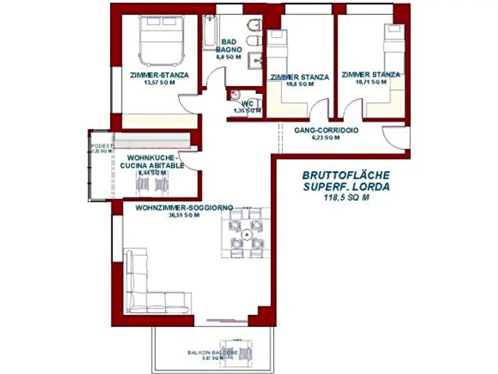 Appartamento con 5 locali in affitto in Bolzano