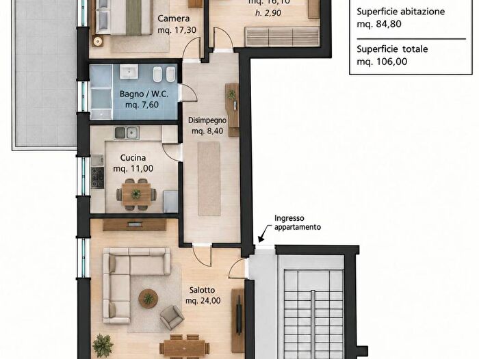 Appartamento trilocale in affitto in Via Giorgio De Falco, Quarto