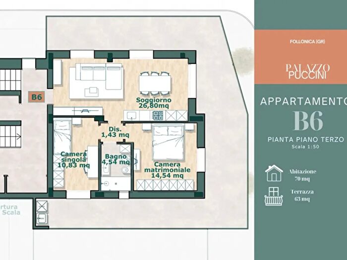 Appartamento trilocale in vendita in Via Puccini, Follonica
