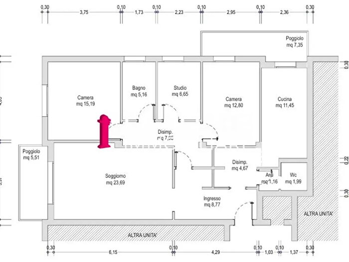Appartamento quadrilocale in affitto in Via Giovanni Battista Ferro, Padova