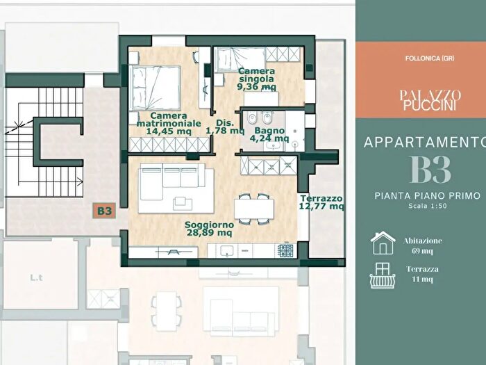 Appartamento trilocale in vendita in Via Puccini, Follonica