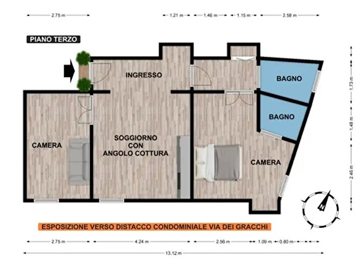 Appartamento trilocale in vendita in Via dei Gracchi, Roma
