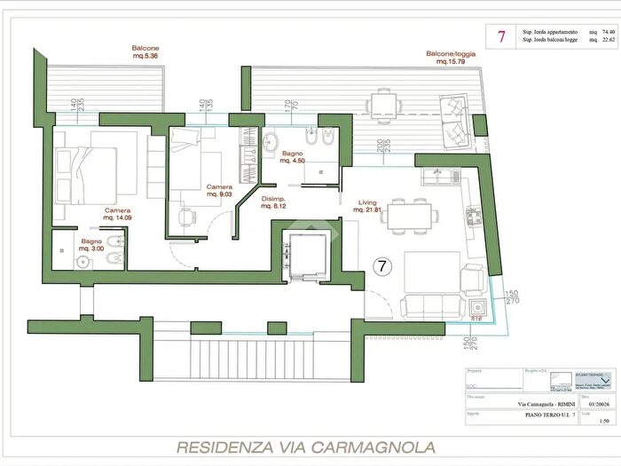 Appartamento trilocale in vendita in Via Carmagnola, Rimini
