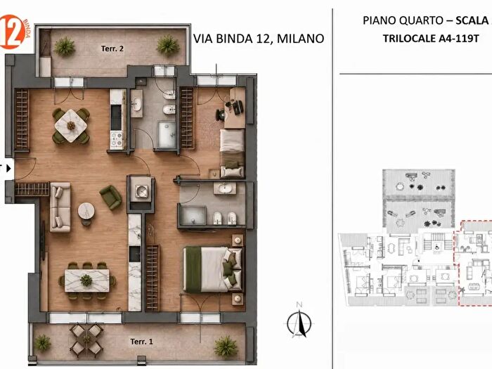 Appartamento trilocale in vendita in Via Binda, Milano